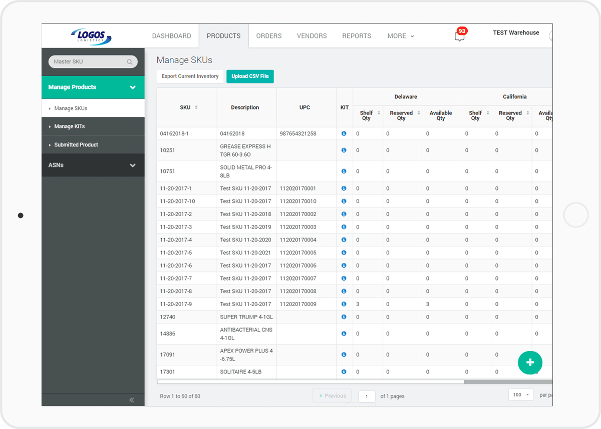 screenshot of managing SKUs