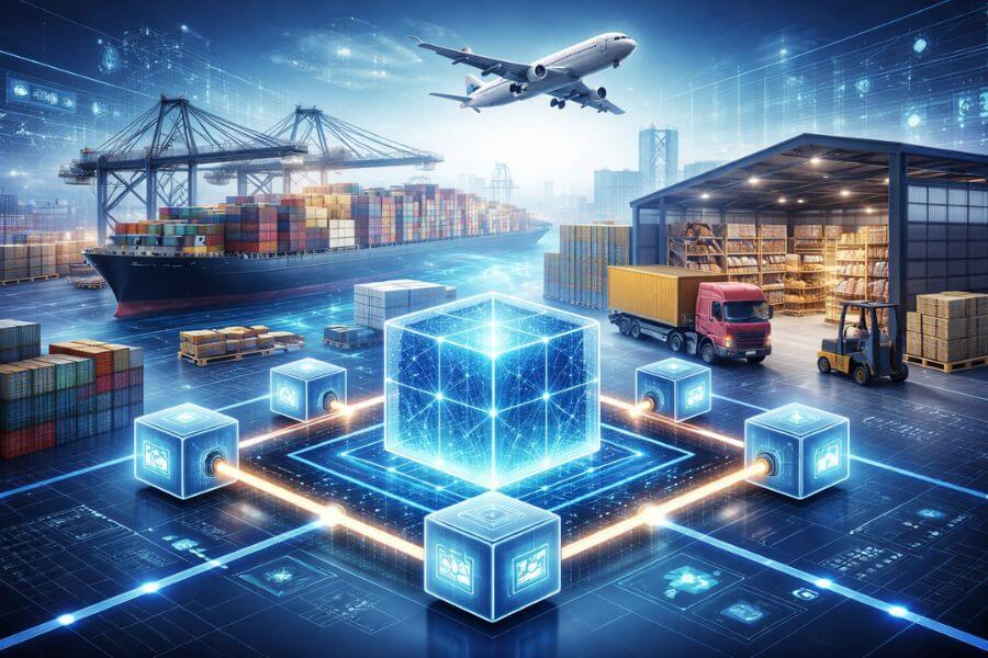10 blockchain applications in logistics and supply chain logos logistics